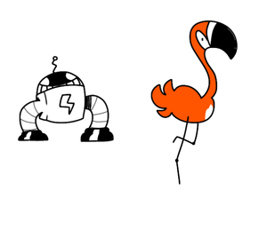 The original drawing of Flamigo, along with another enemy.